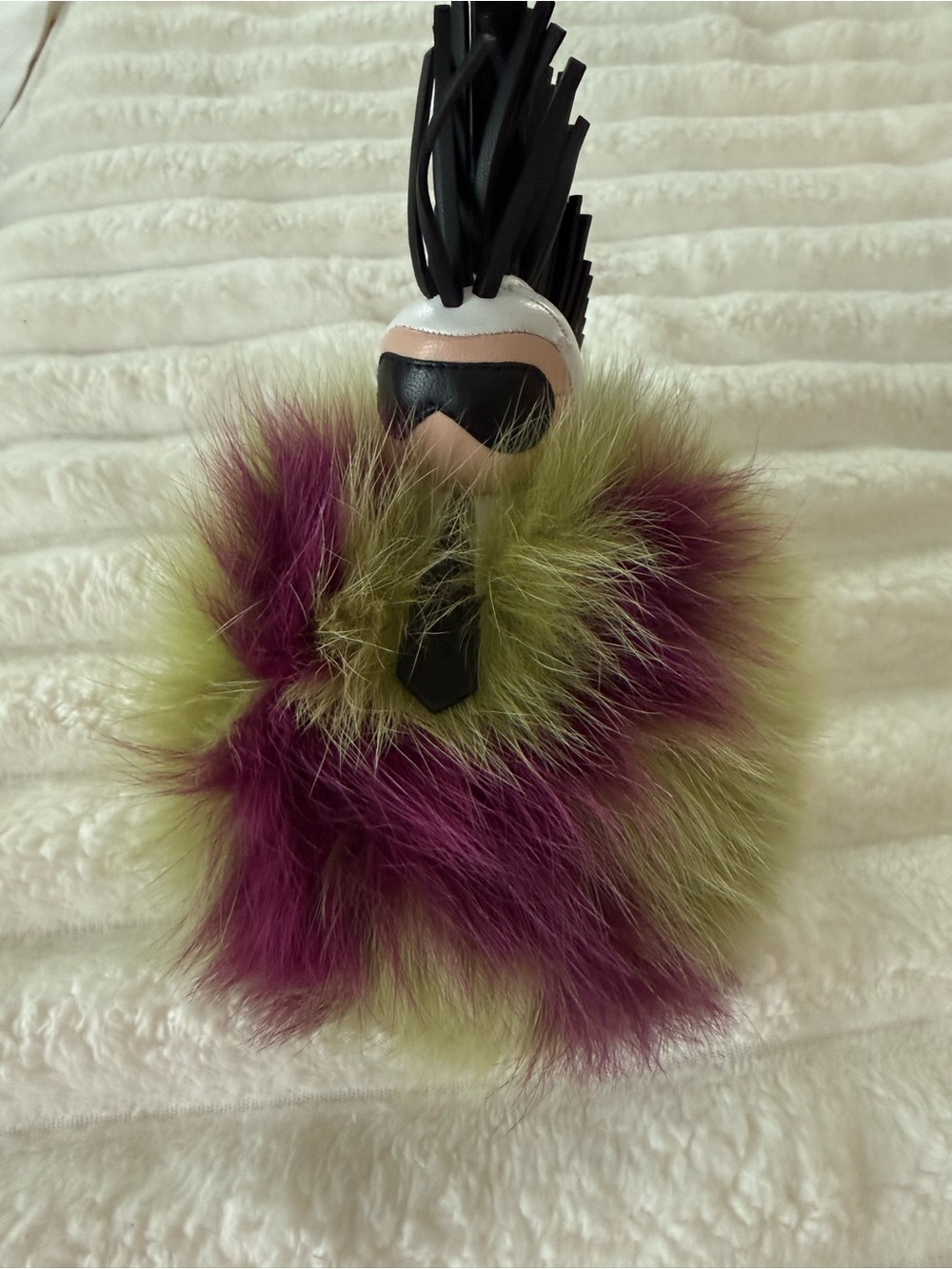 Fendi Karl Olive Green & Plum Fur Bag Charm with Black Tassel